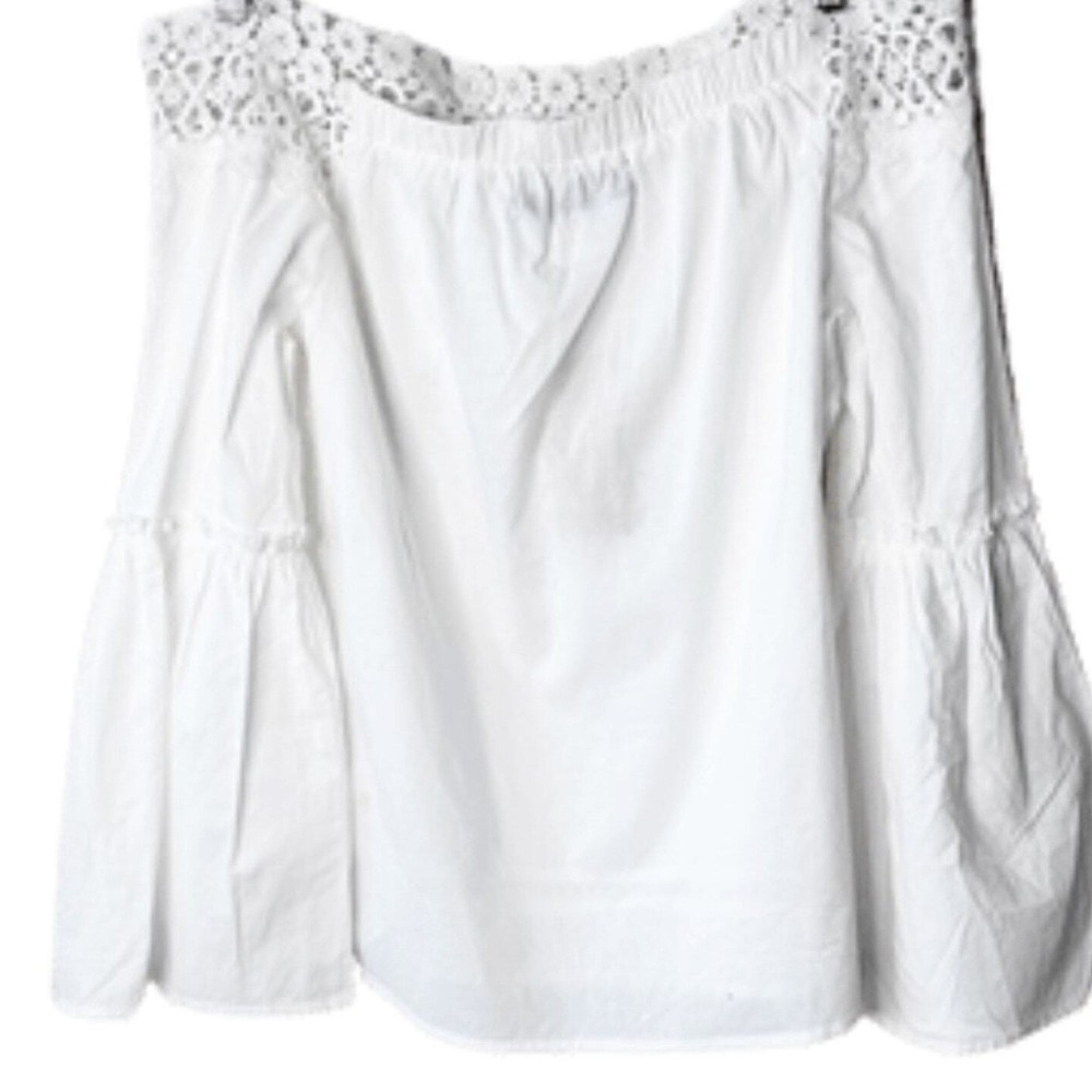 Francescas‎ NWT White Cotton Off Shoulder Crochet Lace Bell Sleeve Poplin Top M - Picture 4 of 8